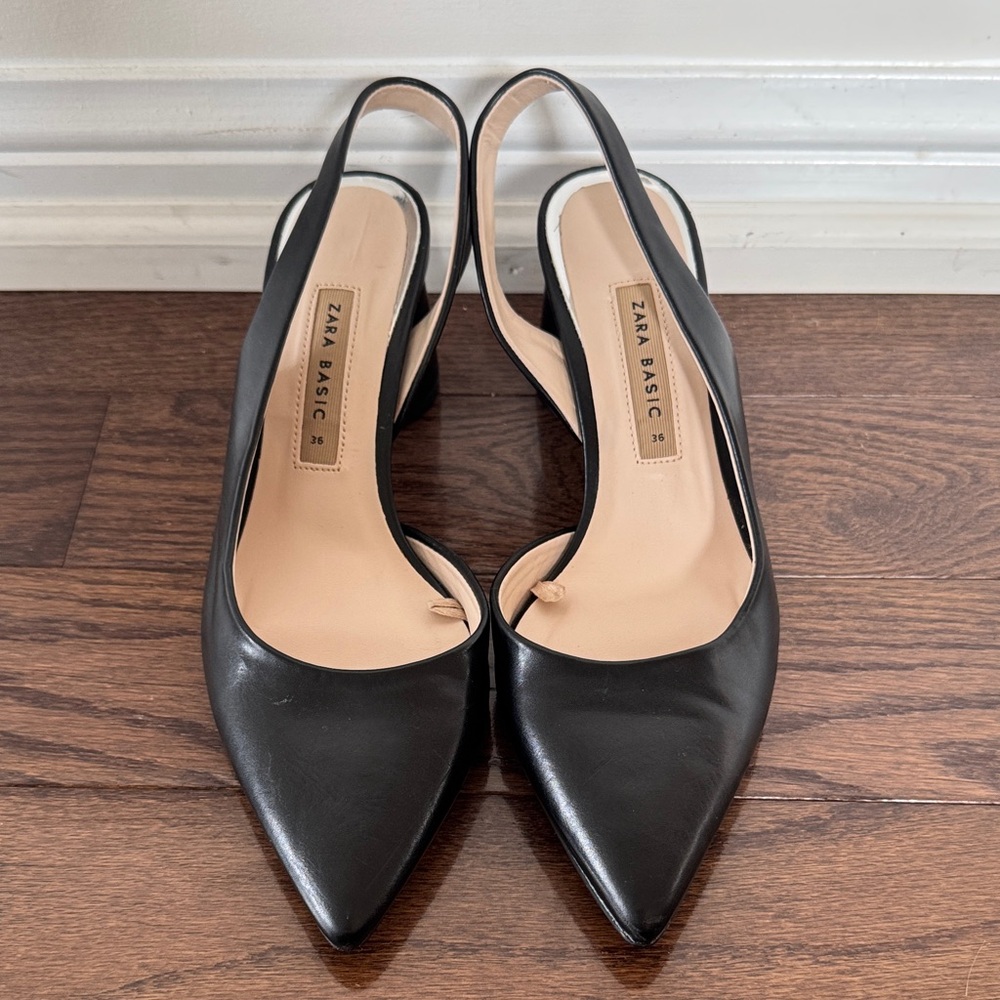 Zara Black Elegant Slingback Heels